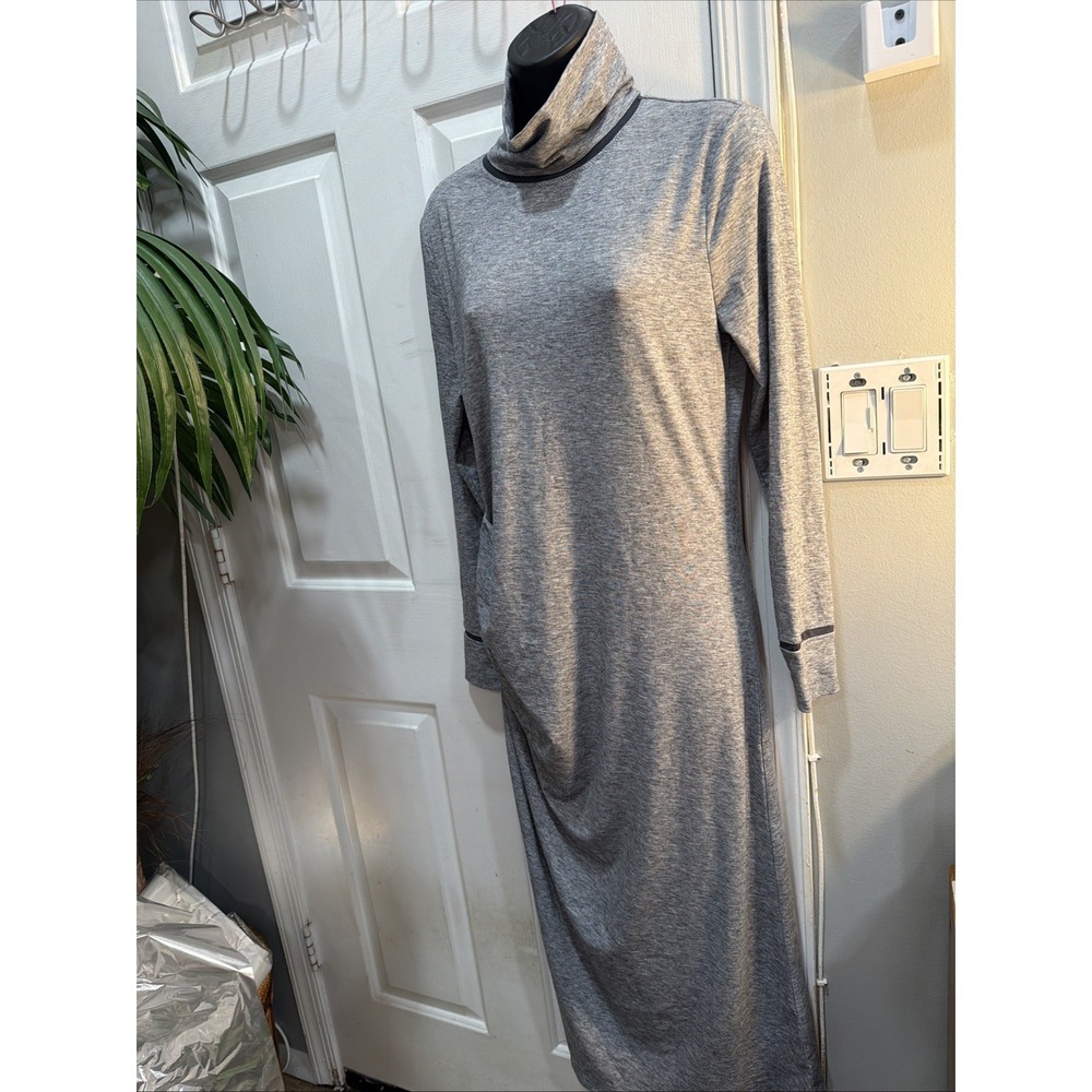 Athleta Industry Turtleneck Dress Grey Long Sleeve Ruched Side MeshMidi Med 223 - Picture 2 of 11